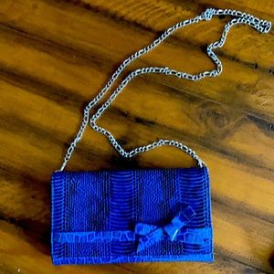 White House Black Market navy snakeskin clutch